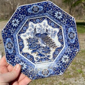 Blue & Gold Peacock Decorative Octagonal Plate